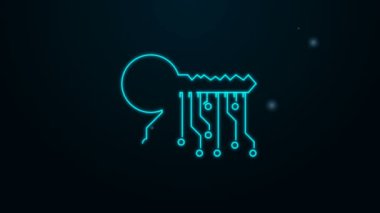 Parlayan neon hattı Kripto para birimi simgesi siyah arkaplanda izole edildi. Siber güvenlik kavramı ya da özel anahtar, teknolojik arayüzlü dijital anahtar. 4K Video hareketli grafik canlandırması