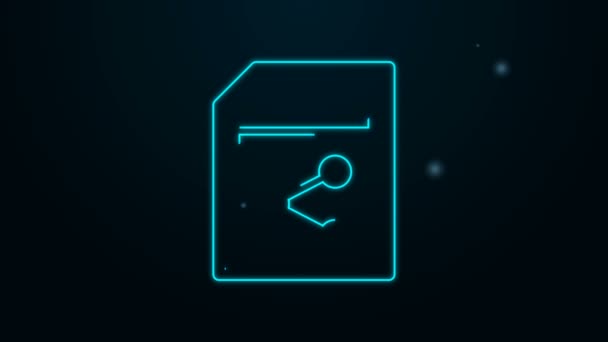 Brillante línea de neón Compartir icono de archivo aislado sobre fondo negro. Compartir archivos. Signo de transferencia de archivos. Animación gráfica de vídeo 4K — Vídeos de Stock