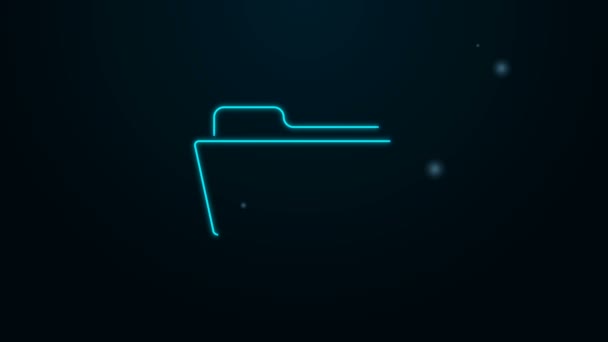 Zářící neonová čára Ikona složky izolovaná na černém pozadí. Grafická animace pohybu videa 4K