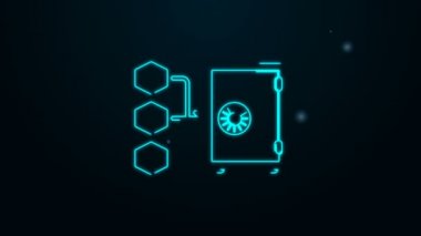 Parlayan neon hattı siyah arkaplanda izole edilmiş kazık ikonu kanıtı. Kripto para birimi ekonomisi ve finans koleksiyonu. 4K Video hareketli grafik canlandırması