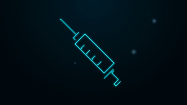 Glowing neon line Syringe icon isolated on black background. Syringe for vaccine, vaccination, injection, flu shot. Medical equipment. 4K Video motion graphic animation — Stock Video