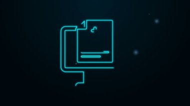 Siyah arkaplanda izole edilmiş monitör ikonundaki parlak neon hattı tıbbi kayıtları. Sağlık sigortası formu. Reçete, tıbbi kontrol işaretleri raporu. 4K Video hareketli grafik canlandırması