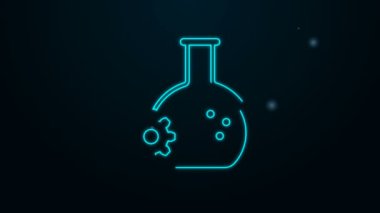 Parlayan neon hattı biyomühendislik simgesi siyah arkaplanda izole edildi. Genetik elementi ve biyomühendislik ikonu. Biyoloji, molekül, kimyasal ikon. 4K Video hareketli grafik canlandırması