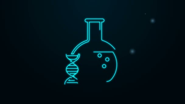 Glödande neon line DNA forskning, sök ikon isolerad på svart bakgrund. Genteknik, gentestning, kloning, faderskapstest. 4K Video motion grafisk animation — Stockvideo