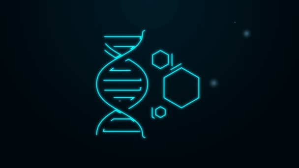 Świecąca neonowa linia Ikona inżynierii genetycznej odizolowana na czarnym tle. Analiza DNA, testy genetyczne, klonowanie, testy na ojcostwo. 4K Animacja graficzna ruchu wideo — Wideo stockowe