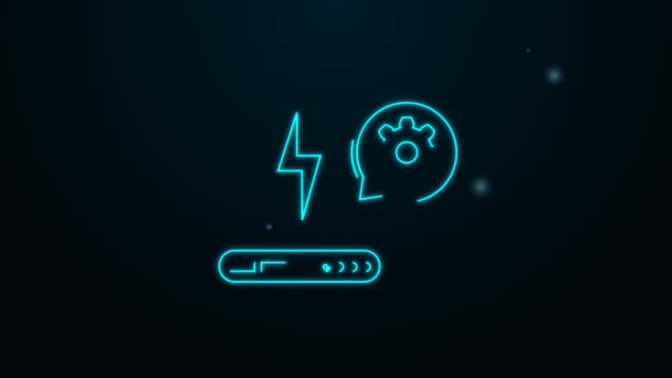 Glowing neon line Power bank dan ikon gigi terisolasi pada latar belakang hitam. Menyesuaikan aplikasi, konsep layanan, pengaturan pilihan, pemeliharaan, perbaikan, perbaikan. Animasi grafis gerak Video 4K — Stok Video
