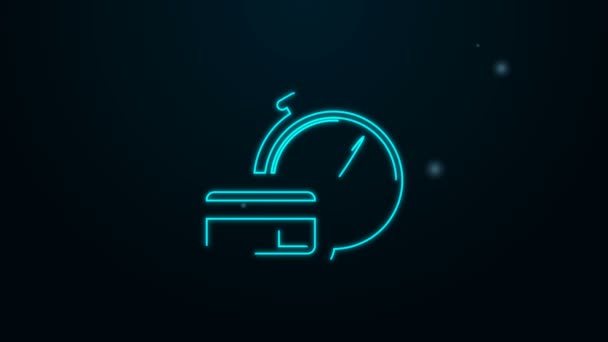 Glowing neon line Fast payments icon isolated on black background. Fast money transfer payment. Financial services, fast loan, time is money, cash back concept. 4K Video motion graphic animation — Stock Video