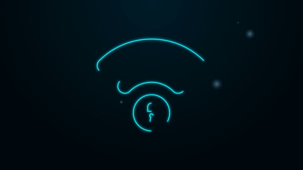 Világító neon vonal Wifi zárt jel ikon elszigetelt fekete háttér. Jelszó Wi-Fi szimbólum. Vezeték nélküli hálózati ikon. Wifi zóna. 4K Videó mozgás grafikus animáció — Stock videók