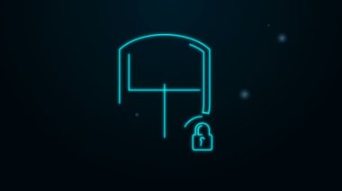 Siyah arka planda kilit simgesi izole edilmiş parlak neon hat kalkan güvenliği. Koruma, güvenlik, şifre güvenliği. Güvenlik duvarı gizlilik levhası. 4K Video hareketli grafik canlandırması