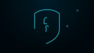 Siyah arka planda kilit simgesi izole edilmiş parlak neon hat kalkan güvenliği. Koruma, güvenlik, şifre güvenliği. Güvenlik duvarı gizlilik levhası. 4K Video hareketli grafik canlandırması