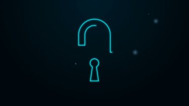 Parlayan neon hattı Açık asma kilit simgesi siyah arkaplanda izole edildi. Kilit açık işareti. Siber güvenlik kavramı. Dijital veri koruması. Güvenlik kilidi. 4K Video hareketli grafik canlandırması