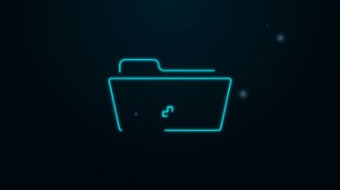 Parlayan neon hattı tıbbi kayıt klasörü simgesi siyah arkaplanda izole edildi. Köpek ya da kedi pençesi izi. Evcil hayvan için belge. Hasta dosya simgesi. 4K Video hareketli grafik canlandırması