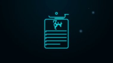 Siyah arka planda izole edilmiş tıbbi klinik evcil hayvan ikonu olan parlak neon çizgi panosu. Sağlık sigortası formu. Tıbbi kontrol işaretleri raporu. 4K Video hareketli grafik canlandırması