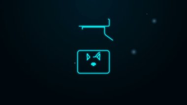Parlayan neon hattı köpek ilacı ikonu siyah arka planda izole edildi. İçinde haplar olan konteynır. Hayvan için reçeteli ilaç. 4K Video hareketli grafik canlandırması