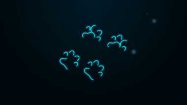 Parlayan neon çizgisi Paw yazdırma simgesi siyah arkaplanda izole edildi. Köpek ya da kedi pençesi izi. Hayvan izleri. 4K Video hareketli grafik canlandırması
