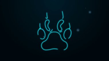 Parlayan neon çizgisi Paw yazdırma simgesi siyah arkaplanda izole edildi. Köpek ya da kedi pençesi izi. Hayvan izleri. 4K Video hareketli grafik canlandırması