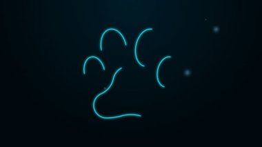 Parlayan neon çizgisi Paw yazdırma simgesi siyah arkaplanda izole edildi. Köpek ya da kedi pençesi izi. Hayvan izleri. 4K Video hareketli grafik canlandırması