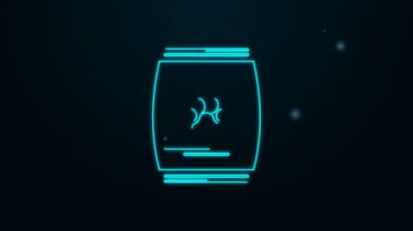 Siyah arka planda izole edilmiş evcil hayvan ikonu için parlayan neon hattı yiyecek torbası. Hayvanlar için yiyecek. Hayvan maması paketi. Köpek ya da kedi pençesi izi. 4K Video hareketli grafik canlandırması