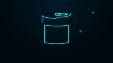 Parlayan neon hattı siyah arka planda izole edilmiş konserve yiyecek ikonu. Hayvanlar için yiyecek. Evcil hayvan yiyeceği kutusu. 4K Video hareketli grafik canlandırması