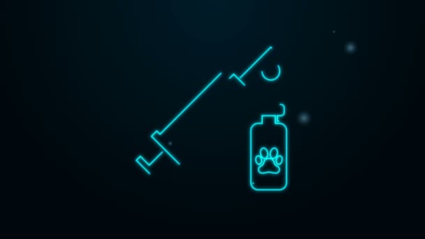 Glowing neon line Syringe with pet vaccine icon isolated on black background. Dog or cat paw print. 4K Video motion graphic animation — Stock Video