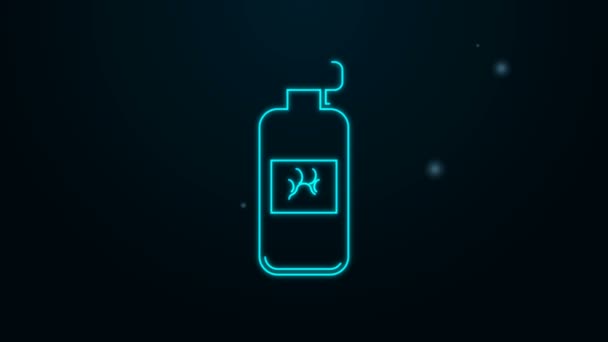 Glowing neon line Pets vial medical icon isolated on black background. Prescription medicine for animal. 4K Video motion graphic animation — Stock Video