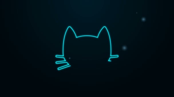 Parlayan neon hattı kedi simgesi siyah arkaplanda izole edildi. 4K Video hareketli grafik canlandırması — Stok video