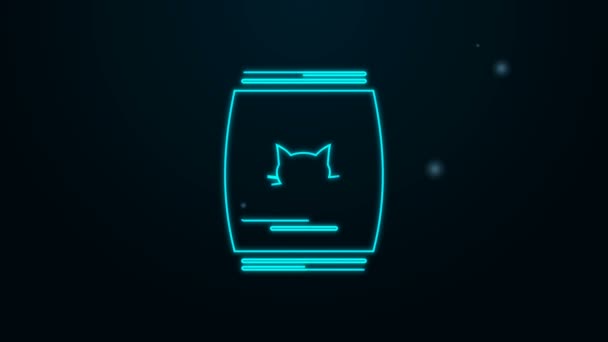 Glowing neon line Bag of food for cat icon isolated on black background. Food for animals. Pet food package. 4K Video motion graphic animation — Stock Video