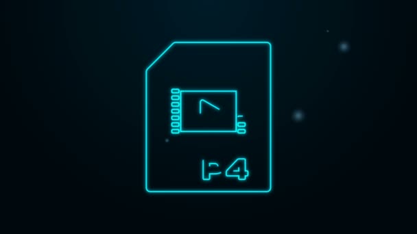 Świecący neonowy dokument MP4. Pobierz ikonę przycisku mp4 izolowaną na czarnym tle. Symbol pliku MP4. 4K Animacja graficzna ruchu wideo — Wideo stockowe
