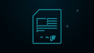 Parlayan neon hattı PDF dosya belgesi. Siyah arkaplanda pdf simgesi indir. PDF dosya simgesi. 4K Video hareketli grafik canlandırması