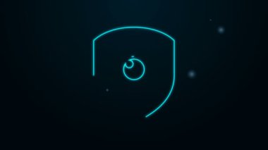 Parlayan neon hattı kalkanı ve göz simgesi siyah arkaplanda izole edildi. Güvenlik, güvenlik, koruma, gizlilik kavramı. 4K Video hareketli grafik canlandırması