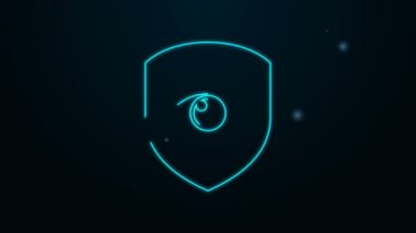 Parlayan neon hattı kalkanı ve göz simgesi siyah arkaplanda izole edildi. Güvenlik, güvenlik, koruma, gizlilik kavramı. 4K Video hareketli grafik canlandırması