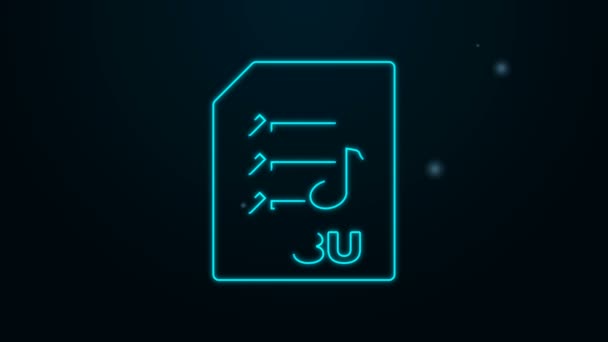 ネオンラインM3Uファイルのドキュメントをグローします。黒い背景に隔離されたm3uボタンアイコンをダウンロードします。M3Uファイルのシンボル。4Kビデオモーショングラフィックアニメーション — ストック動画