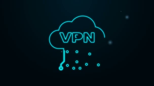 Glödande neon line Cloud VPN-gränssnittsikonen isolerad på svart bakgrund. Programvaruintegration. 4K Video motion grafisk animation — Stockvideo