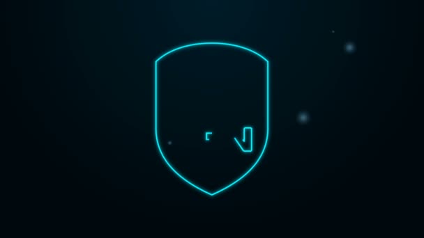 Glowing neon line Shield with VPN and wifi wireless internet network symbol icon isolated on black background. VPN protect safety concept. 4K Video motion graphic animation — Stock Video