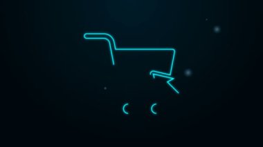 Siyah arkaplanda imleç simgesi olan parlayan neon hattı alışveriş arabası. İnternetten satın alma konsepti. Servis tabelası. Süpermarket sepeti sembolü. 4K Video hareketli grafik canlandırması