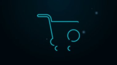 Parlayan neon hattı Siyah arkaplanda izole edilmiş alışveriş arabası simgesine ekle. İnternetten satın alma konsepti. Servis tabelası. Süpermarket sepeti sembolü. 4K Video hareketli grafik canlandırması