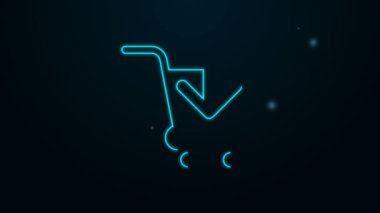 Parlayan neon hattı Siyah arkaplanda izole edilmiş alışveriş arabası simgesine ekle. İnternetten satın alma konsepti. Servis tabelası. Süpermarket sepeti sembolü. 4K Video hareketli grafik canlandırması