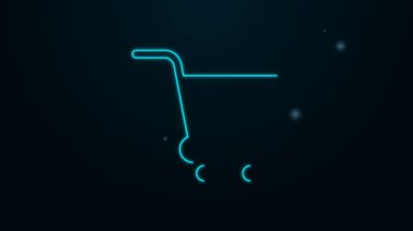 Parlayan neon hattı alışveriş arabası simgesi siyah arka planda izole edildi. İnternetten satın alma konsepti. Servis tabelası. Süpermarket sepeti sembolü. 4K Video hareketli grafik canlandırması