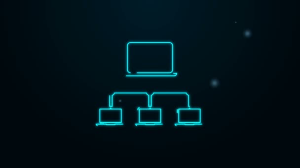 Светящаяся неоновая линия Иконка компьютерной сети изолирована на черном фоне. Портативная сеть. Интернет. Видеографическая анимация 4K — стоковое видео