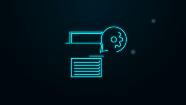 Glowing neon line Printer and gear icon isolated on black background. Adjusting app, service concept, setting options, maintenance, repair, fixing. 4K Video motion graphic animation — Stock Video