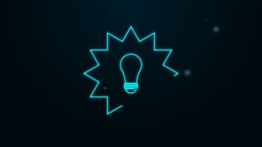 Parlayan neon hattı güneş enerjisi simgesi siyah arkaplanda izole edildi. Güneş ve ampul. 4K Video hareketli grafik canlandırması
