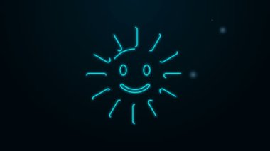Siyah arka planda izole edilmiş gülümseyen ikonu olan parlak neon çizgisi şirin güneş. Gülen komik güneş. Mutlu neşeli gülüşler. 4K Video hareketli grafik canlandırması