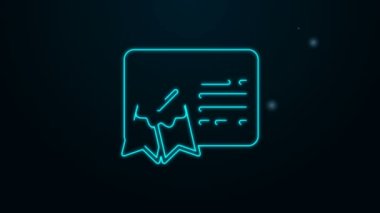 Parlayan neon hattı sertifika şablonu simgesi siyah arkaplanda izole edildi. Başarı, ödül, diploma, burs, diploma. İş başarısı sertifikası 4K Video hareketli grafik canlandırması