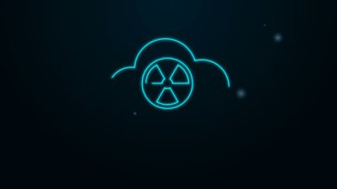 Parlayan neon hattı asit yağmuru ve siyah arka planda izole edilmiş radyoaktif bulut simgesi. Zehirli hava kirliliğinin çevre üzerindeki etkileri. 4K Video hareketli grafik canlandırması