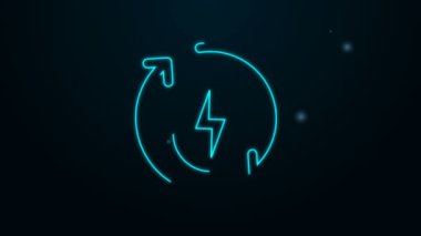 Parlayan neon hattı temiz su simgesini siyah arkaplanda izole et. Su enerji geri dönüşüm sembolü. Geri dönüşümlü bir damla su. Su tazeleyici oklar. 4K Video hareketli grafik canlandırması