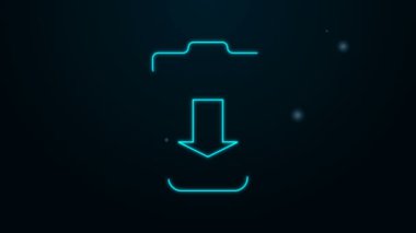 Parlayan neon hattı siyah arkaplanda izole edilmiş çöp simgesine gönder. 4K Video hareketli grafik canlandırması