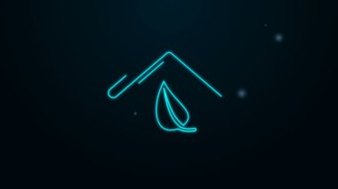 Parlayan neon hattı çevre dostu ev simgesi siyah arka planda izole edildi. Yapraklı eko ev. 4K Video hareketli grafik canlandırması