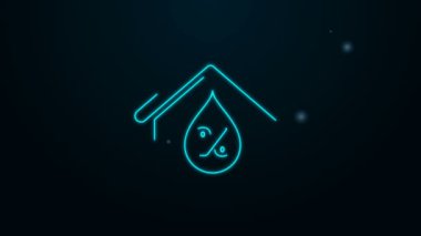 Parlayan neon hattı Ev Nemi simgesi siyah arka planda izole edildi. Hava ve meteoroloji, termometre sembolü. 4K Video hareketli grafik canlandırması