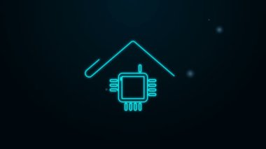 Parlayan neon hattı Akıllı ev simgesi siyah arkaplanda izole edildi. Uzaktan kumanda. 4K Video hareketli grafik canlandırması