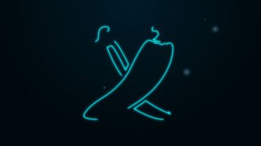 Parlayan neon hattı siyah arka planda izole edilmiş sıcak kırmızı biber kabuğu simgesini geçti. Market, mutfak ürünleri, baharat ve baharat paketi için tasarım. 4K Video hareketli grafik canlandırması